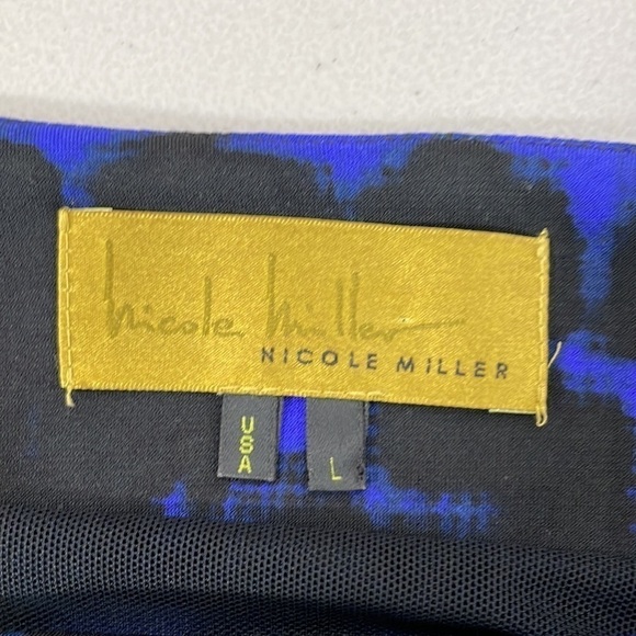 Nicole Miller Dress Long Sleeves Blue Black Knee Length Size Large - Picture 12 of 12